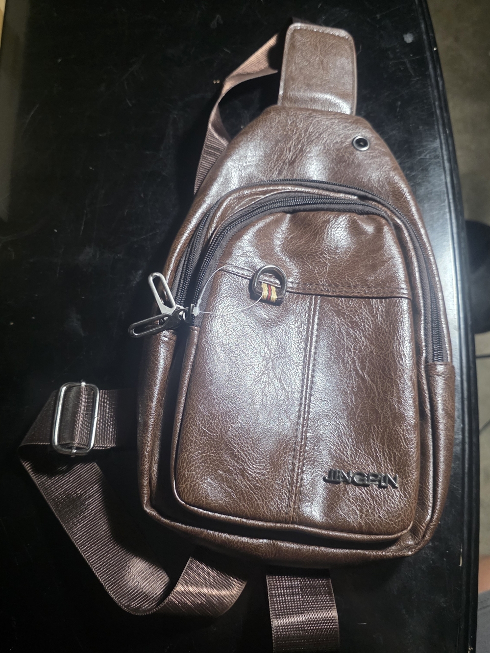 Men's Brown Faux Leather Sling Bag - Casual Crossbody